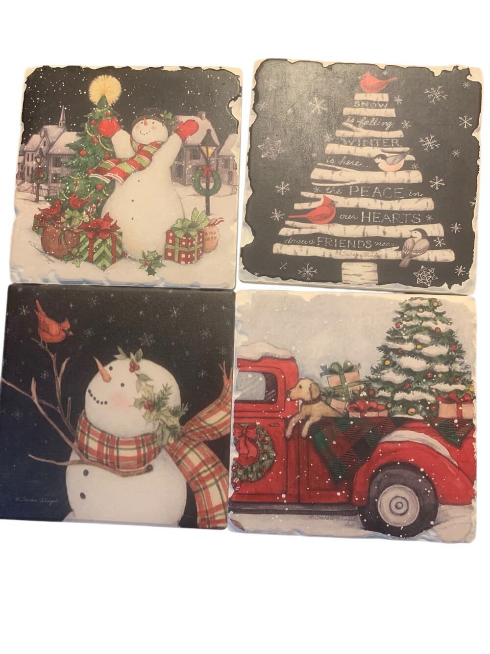 Susan Winget Christmas Coasters Set of 4 Ceramic Cork Back Holiday